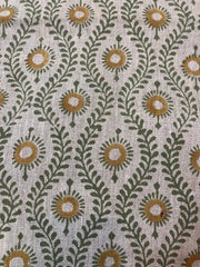 SHARRA || Handloom Linen Fabric Linen Fabric Flower Olive Green With Mustrad Colour Upholstery Fabric, Pillow Cover ,Thick Linen Fabric - Rohiyaan